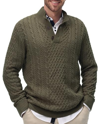 Comilaka Jersey Hombre Invierno Suéter Cuello Alto con Botones Suéteres de Punto Algodón Jersey de Canalé