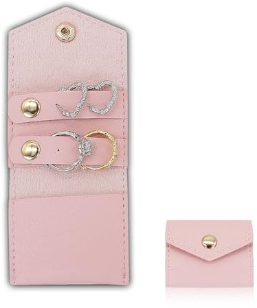 AfitLulu Portagioie piccolo rotolo di gioielli pieghevole organizer per gioielli borsa portatile per viaggi, portagioie da viaggio per anelli, collane, orecchini (rosa)