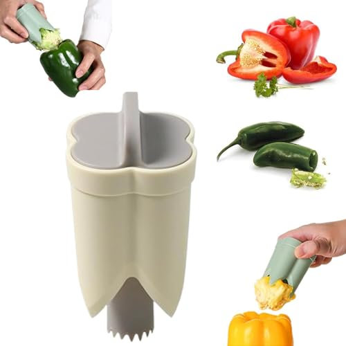 Estrattore di semi di peperone, 2 in 1 Tagliapeperoni, Estrattore di semi di frutta, Togli-torsolo di verdure per Gadget da cucina (Beige)