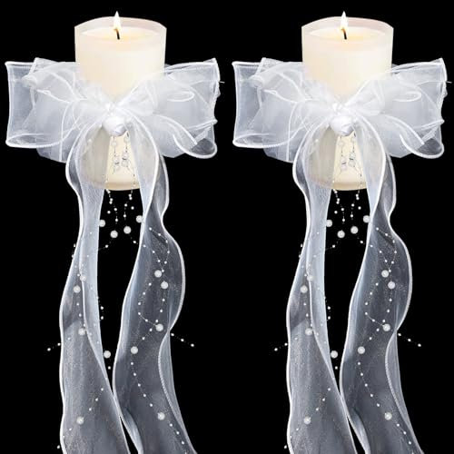 HUIKUANGEU Bougies de Baptême, 2 Pièces, Anti-Gouttes, Protection en Tulle Blanc, Style Minimaliste, Thème Religieux, Sans Parfum