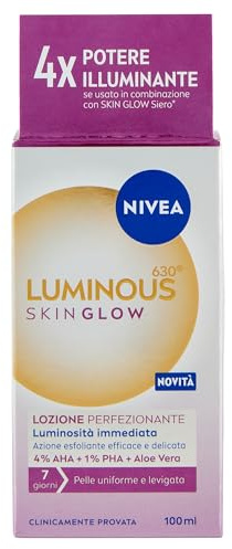 NIVEA Luminous630 Skin Glow Perfektionierende Lotion 100 ml Peeling-Lotion ohne Ausspülen für sofortigen Glanz und einen ebenmäßigen Teint, Gesichtswasser mit AHA, PHA und Aloe Vera