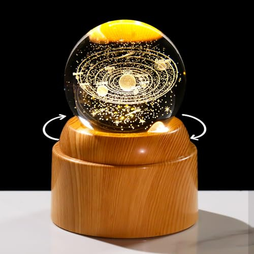 Arikyrist 6cm Solar System Crystal Rotatable Ball Gifts for Astronomy Men | 3D Cosmic K9 Crystal Ball with LED Light Base Planets Space Model Glass Sphere universe Ornament for kids Gift for Physic Men