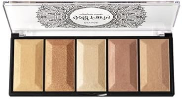 DIVAGE Gold Party Highlighter Palette – 5 Ultra-Fine Shimmer Shades for Buildable Glow & Long-Lasting Wear, Vegan • Cruelty-Free Face Highlighter, Highly Pigmented.