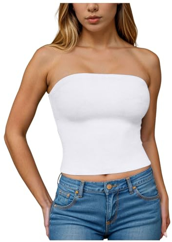 NMSLCNM Débardeur sans Bretelles pour Femme Été Bustier Bandeau Tops sans Manches Vest Debardeur Sexy Haut Décontracté Blouse Bandeau Tube Top Femme Haut Court Slim Fit Y2K Crop Top (White, M)