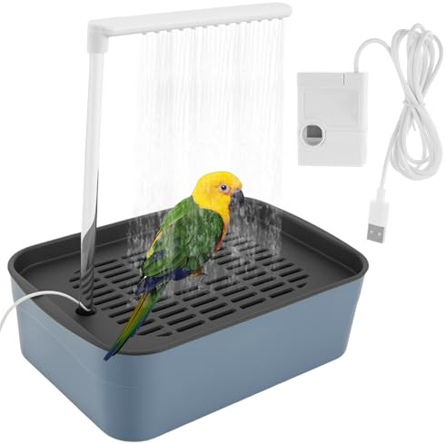 LuLobtg Bird Shower Bath, Automatic Parrot Bathtub with Circulating Faucet, USB Electric Pet Water Cycle Bath Tub, Cage Bird Shower Fountain for African Grey Conure Cockatiel Lovebird