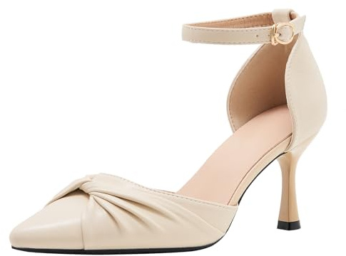 HIPPOSEUS Escarpins Femme Élégantes Chaussure à Petit Talon 7cm Nude PU Bout Pointu Chaussures Habillées pour Travail Mariage,35 EU