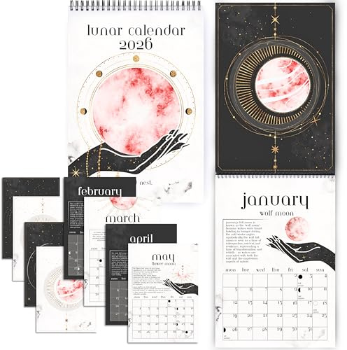 2026 Lunar Calendar | Witches Calendar 2026 - Embrace Your Magic and Stay Organized | 24 Page Moon Phase Wall Calendar | 12 Month A4 Vertical Witchy Décor Gift, Drilled Holes for Wall Hanging