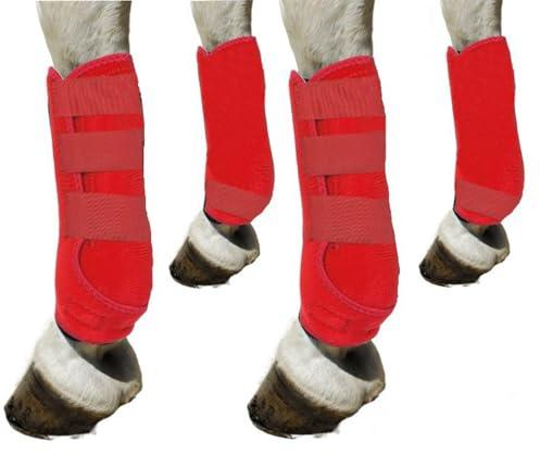 Parastinchi per cavalli, fasce traspiranti per le gambe dei cavalli per l'addestramento e gli spettacoli, attrezzatura equestre per la protezione delle zampe anteriori e posteriori(Red four,S)