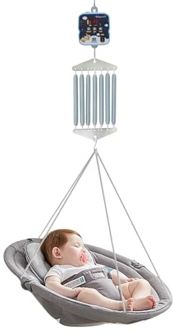 Federwiege Motor Elektrisch mit Fernbedienung, Automatischer Federwiegenmotor mit 9 Stufen Vibration und Timer, Motor für Federwiege bis 19kg, Inklusive 7 Federn und Montagezubehör