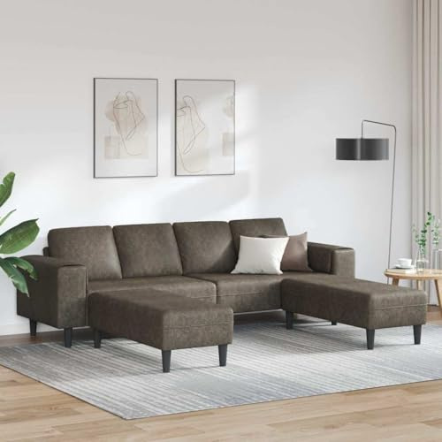 HETFTJN Set di 3 divani in pelle scamosciata grigio scuro, moderno, divano angolare con base conica, struttura stabile in legno per Living Room Bedroom Ufficio