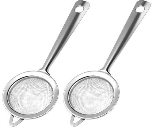 WENXINWIN 2 Pcs Fine Mesh Stainless Steel Tea Strainers with Non-Slip Handle | Mini Sieve for Loose Leaf Tea, Coffee, Spices & Baking | Essential Kitchen Tool