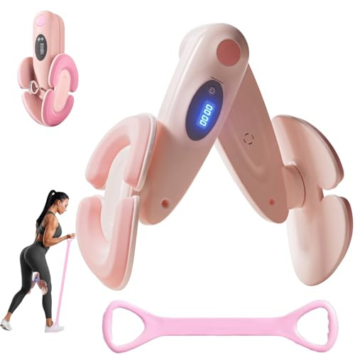 Pelvic Floor Trainer for Women with Counter, Kegel Exerciser, Inner Thigh Trainer with 3 Adjustable Resistance Levels, Rotatable Angle, Lockable Compact Design, with Resistance Band