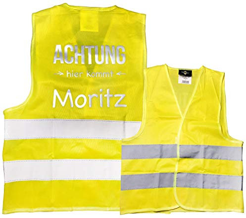PICSonPAPER Personalisierbare Kinder Warnweste Achtung Hier kommt Wunschname Bedruckt mit reflektierender Folie (7-12 Jahre)