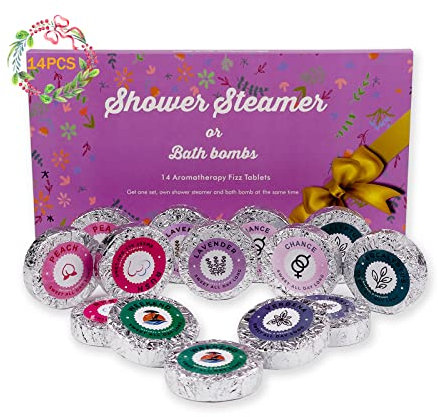 PickMora 14 piroscafi da doccia per aromaterapia con 7 profumi, bombe da bagno con oli essenziali per rilassarsi, bombe da doccia, compresse da doccia, set regalo per donne e uomini, per festa della