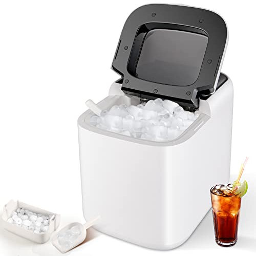RELAX4LIFE Máquina de Hielo para Casa para Hacer 9 Cubitos de Hielo/6min, 15kg/24h, Máquina de Hielo Compacta con Depósito 2L, Cesta 1,5L y Pala Incluidos para Bebidas, Cócteles Festivos, Blanco