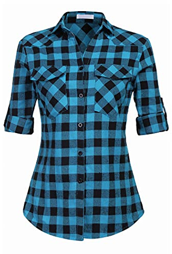 UNibelle Blusa tradicional para mujer a cuadros, camisas de manga larga, camisa tradicional Oktoberfest, blusa a cuadros, camisa de leñador, parte superior casual con cuello en V, blusa tipo camisa, S