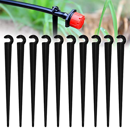 Zsanhua 100pcs Irrigation Drip Support Stakes, Plastic Micro-Drip System Pipe Pegs, C Shape Fixed Stems Holder for 4/7 Tubing Hose Garden Irrigation System Accessories