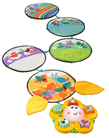 Chicco 4-Season Path, Elektronischer Sinnespfad und Verriegelungsspiel mit 5 weichen Matten und zentraler Blume mit Geräuschen und Lichtern, Baby- und Kleinkindspielzeug ab 9 Monaten