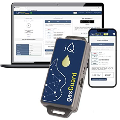 iQ gasGuard - Smarter Gaszähler inkl. Impulsschnittstelle & iQ Cloud, mit Alarm-Funktion & WLAN - Digitale Überwachung von Gasverbrauch & Kosten - Gasverbrauchszähler mit WiFi für Smartphone & Desktop