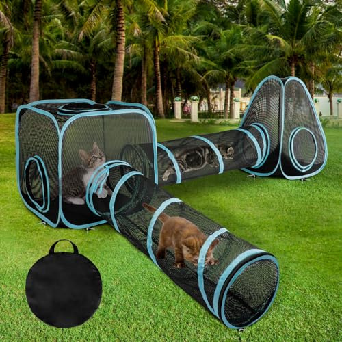 GINDOOR Enclos d'extérieur Portable pour Chat de 2,4 m, Tente Pop-up pour Chats avec Tunnels Doubles de 85 x 30 cm à Faire soi-même de Plusieurs façons, Tente de Jeu pour Lapins et Petits Animaux