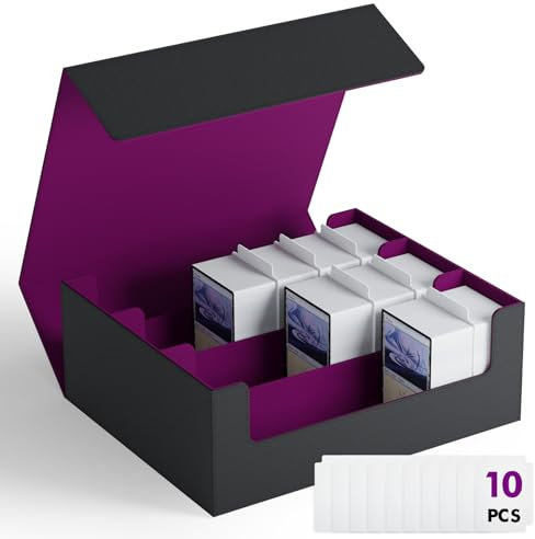 ZLCA Trading Card Storage Box for TCG Cards, Triple MTG Card Deck Box Holds 1800+ Cards, PU Leather Magnetic Closure Card Deck Case Organizer Box for Magic Commander Sports Cards(Black&Purple)