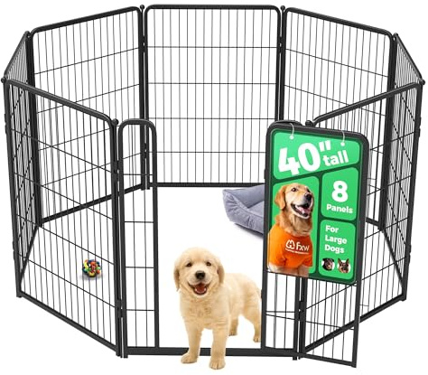 FXW Homeplus Unleashed Indoor Dog Playpen - Stress-Free and Safe Play, Heavy Duty 40 Inch 8 Panels Dog Pen for Medium and Large Dogs, Black│Patented