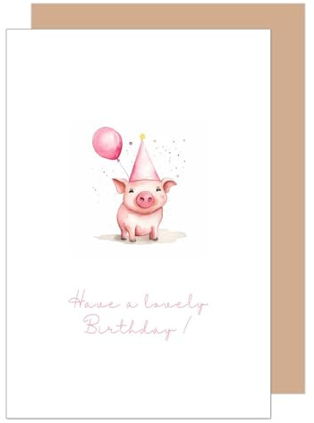 Edition Seidel Tarjeta de cumpleaños Premium con sobre de papel kraft. Tarjeta de felicitación Tener una preciosa tarjeta de cumpleaños para mujer, hombre, niña, niño, cerdito, globo rosa (G3539 SW02