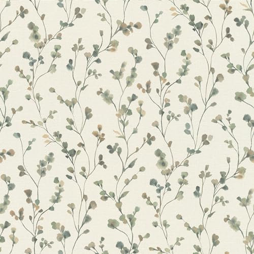 Rasch Carta da parati 486148 – Carta da parati in tessuto non tessuto chiaro con piccoli fiori in verde e blu effetto acquerello della collezione Country Charme