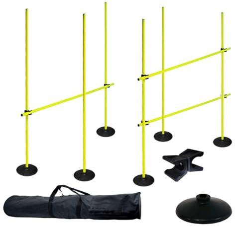 AemaSport Set de Entrenamiento de Agilidad y Velocidad – Vallas Ajustables, Palos de Slalom con Bases Lastradas, Obstáculos para Juego de Pies, Coordinación y Resistencia – para Atletas y Equipos