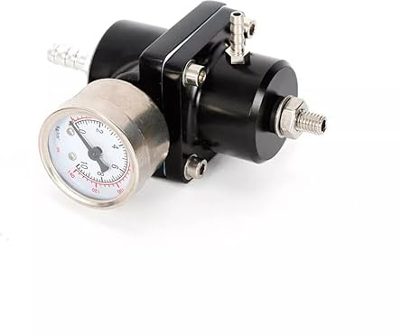 Xigner bensintryckregulator, set, justerbart bränsletrycksregulator, bil, bränsletrycksregulator, varmspänningsregulator med manometer och förgasarslang, 4 portar för de flesta fordon