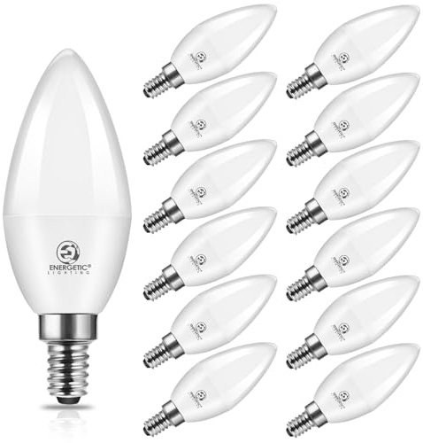 Energetic E12 LED Candelabra Light Bulbs 5.5W (60 Watt Equivalent), 3000K Warm White, 600LM Chandelier Light Bulbs, B11 Candle Bulbs for Ceiling Fan, CA 80 Recessed Can Light, Non-Dimmable, Pack of 12