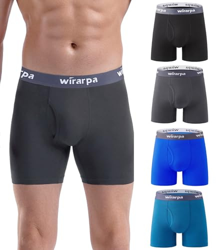 wirarpa Boxer Homme Coton Caleçon Hommes Élastique Confortable Braguette Ouverte sans Etiquette Lot de 4 Multicolore Taille XL