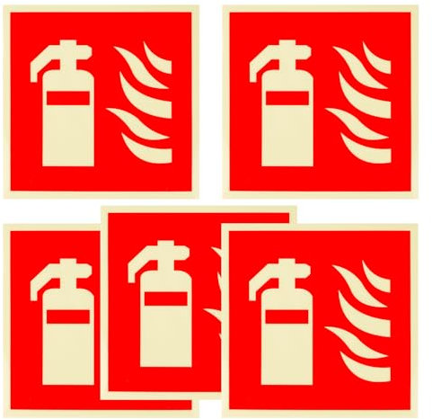 BigKego Lot de 5 panneaux d'extincteur phosphorescents, en PVC, autocollants, 15 x 15 cm, symbole d'extincteur, pour maison, bureau, chantier, entrepôt, voiture
