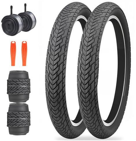 ZUKKA Juego de 2 neumáticos de bicicleta de 20 x 2,35 pulgadas, plegables, 30 TPI, funda de bicicleta de repuesto 60-406 y 2 tubos de 20 pulgadas para bicicleta de montaña, BMX Freestyle Kids Bike