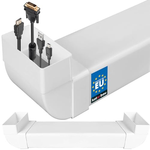 KOTARBAU® Canaleta para cables empotrada para TV, 120 x 60 mm, longitud: 63 cm, plástico, invisible, pasacables para TV, canal, empotrable, color blanco