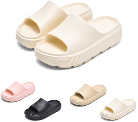GemChve Claquettes Hommes Chaussons Femme Antidérapant Sandales Pantoufles Confortable Unisex Epaisse Foam Slides pour Maison, Jardin, Salle de Bain, Piscine, Plage Beige 39/40EU