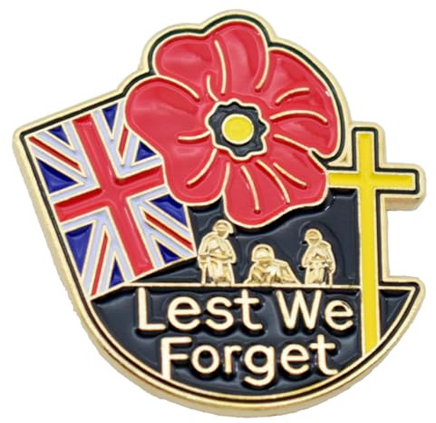 Red Pin Badge Brooch Lest We Forget Veterans Memorial Union Jack, Badges and Pins 2025 Remembrance Day Decorations