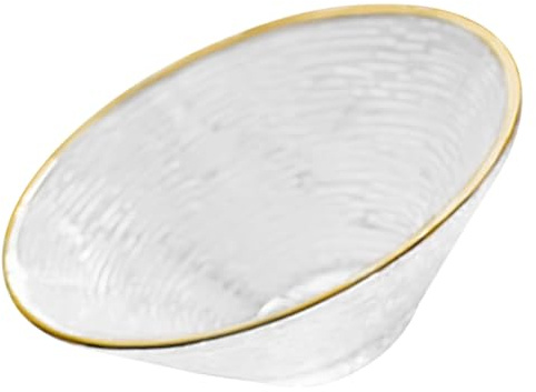 UKCOCO Ciotola di Vetro per Insalata e Frutta, Ciotola da Portata Piccola Bordi Dorati, Insalatiera in Vetro per Uso Alimentare, Adatta a Casa e Feste