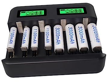 YOSADIER 8-slot Smart Lcd Battery Charger with Usb for Aa Aaa Nimh Rechargeable Batteries, Compatible with d c Size Cells, Suitable for Home and Travel Use