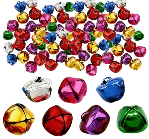 150 Unidades Campanillas Navideñas 12mm para Manualidades,Cascabeles Pequeños con Asa,Ideales para DIY,Decoración de Árbol,Regalos y Mascotas (Colorido,Estrella)