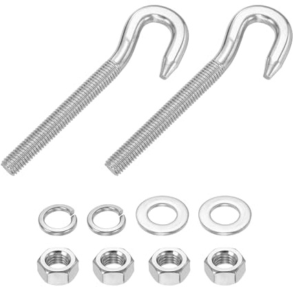 PATIKIL 2 Pcs M10 x 78mm Hook Bolt, 120mm Length Stainless Steel Lifting Shoulder Eye Bolts with Double Nuts and Flat Washer Spring Washer for Indoor Outdoor