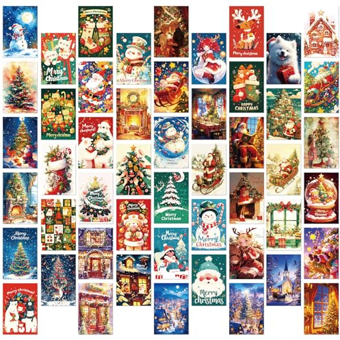 50 PCS Merry Christmas Postcards Set, Handmade DIY with Snowflake and Snowman Designs for Wall Decor, Home, Family Gathering, Office Party, Gift Exchange, Holiday Greetings (Christmas)
