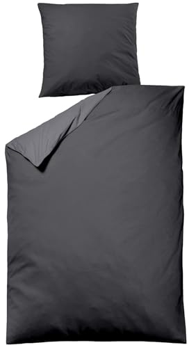 sleepling Satin Bettwäsche 135x200 cm 2 teilig, Bettbezug 135 x 200 + Kissenbezug 80 x 80 cm aus 100% Mako Baumwolle, Single Bettwäsche-Set, Wendebettwäsche anthrazit