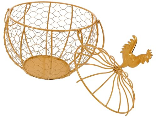 TOGEVAL Cestino Porta Uova in Ferro Battuto Color Oro, Cestino per Alimenti da Cucina Multifunzione con Manico, Ciotola Decorativa Rustica per Conservazione di Uova e Frutta, Organizer