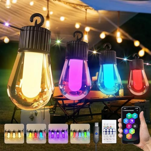 Traumheim Guirlande lumineuse LED d'extérieur multicolore 15 m - 20 ampoules RVB S14 - Application intelligente avec 99 modes et minuterie (multicolore)