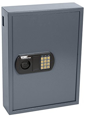 ProfiOffice Caja Fuerte para Llaves con Cerradura de Combinación Electrónica y Llave de Emergencia, Armario de Acero para 100 Llaves con Abertura de Inserción, Barra de Ganchos de Altura Ajustable