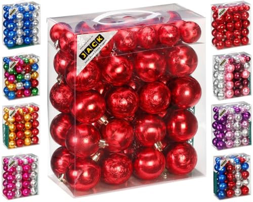 JACK by Inge 50x Kunststoff Kugeln Eislack Christbaumkugeln Ø 4+6cm inkl. Haken Glanz Glitzer Matt, Farbe:Rot