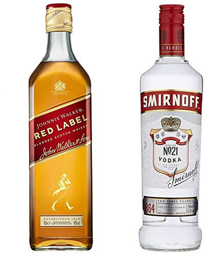 Smirnoff Red Label Vodka and Johnnie Walker Red Label Blended Scotch Whisky, 140cl