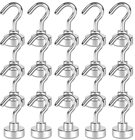 Lot de 20 crochets magnétiques néodyme 10 kg avec 3 couches de protection contre la corrosion, parfaits pour une suspension en intérieur (blanc argenté)