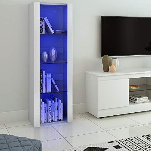 Panana Vitrine Lumières LED Meuble de Rangement avec Etagères sur Salon, Bureau, 55 x 35 x 166 cm (Blanc)
